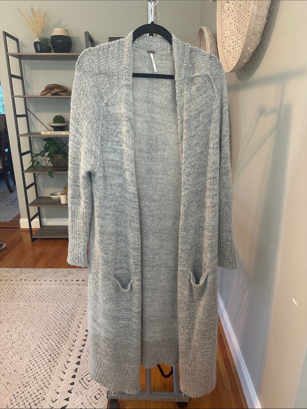 Free People Soft Light Gray Open-Front Knit Cardigan